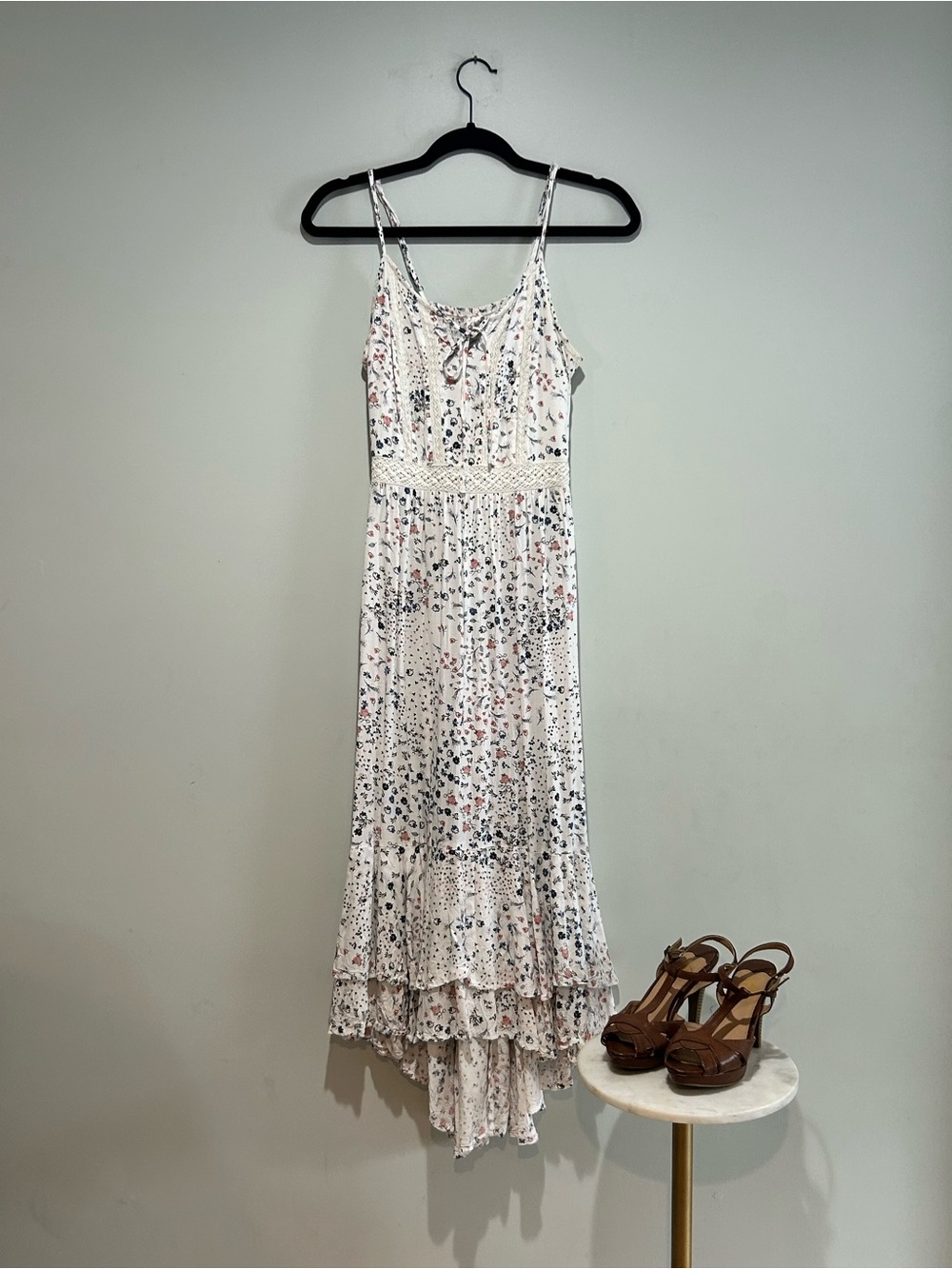 Japna White Floral High-Low Maxi Dress with Adjustable Straps